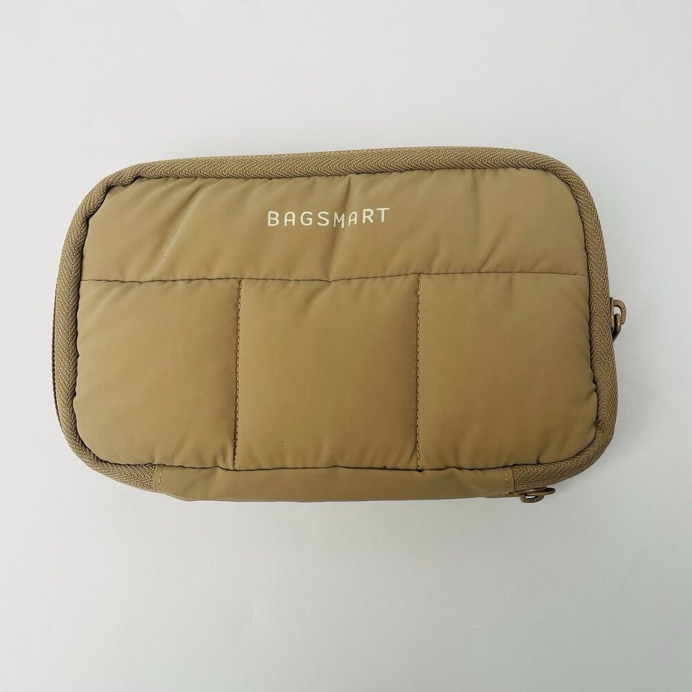 BAGSMART Puffer Travel Electronic Organizer Tech Cable Case Pouch Taupe Tan 8"